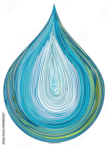 Abstract Water Drop with Circular Organic Lines and Blue Hues