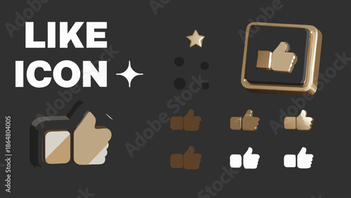 Illustration of like icons in various styles including star dots and thumbs up on a dark background
