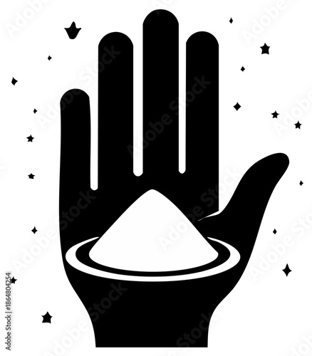 Spiritual symbol of an open hand holding a pile of magical powder with stars