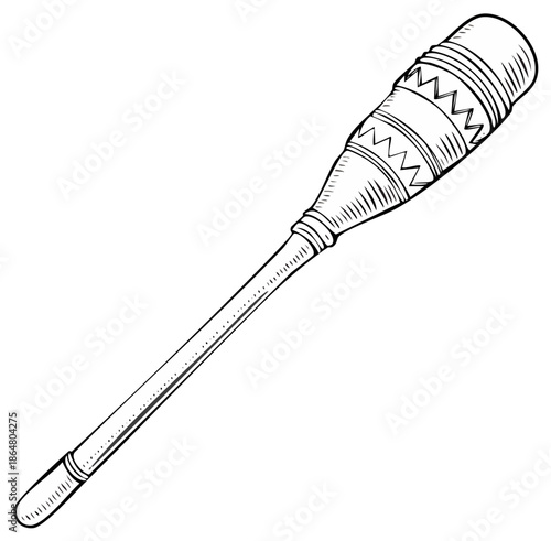 Rhythmic gymnastics club outline drawing with zigzag pattern, long slender wand, balancing fitness tool, baton art, sport implement