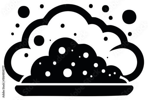 Bubbly soap suds and foam in a basin black and white vector icon for cleaning
