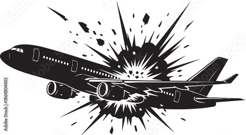 Black and white of airplane crashing with explosion 1