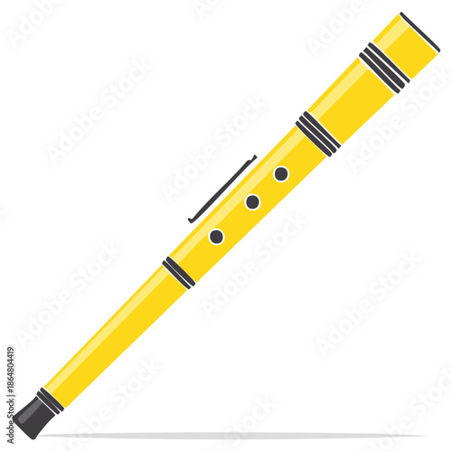Bright yellow recorder musical instrument with finger holes and keys