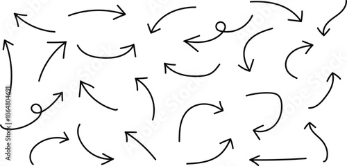 Assorted hand-drawn black arrows on a white background signifying different directions Vector