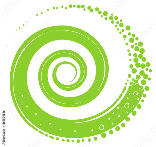 Lime Green Spiral Design, Abstract Swirl Shape with Dots Pattern, Concentric
