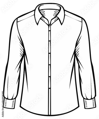 Simple Line Drawing of a Collared Button Up Shirt for Fashion Design or Apparel Illustration