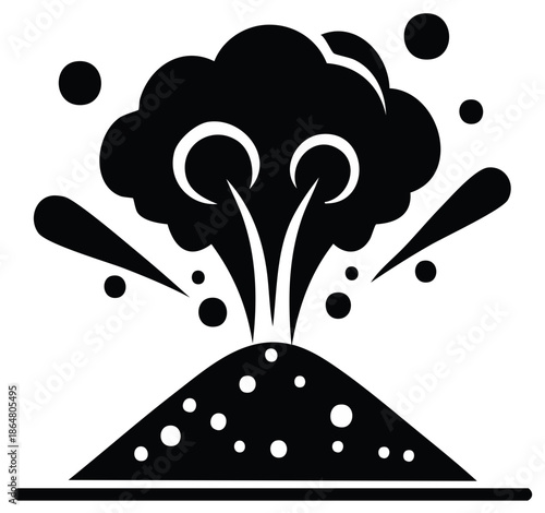 Volcano eruption icon spewing smoke and ash flat vector design