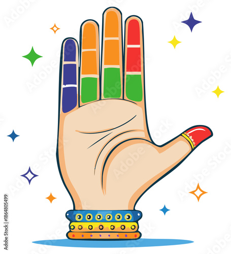 Colorful Hand Illustration with Jewels and Sparkles for Health Awareness