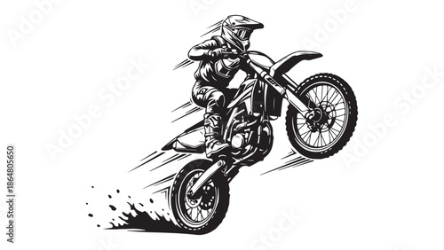 Dynamic motocross rider performing a wheelie Vector, illustration
