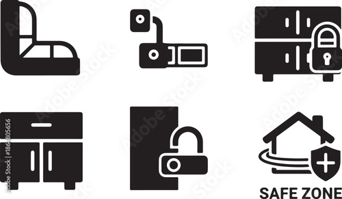 Security icons for home and office safety protection