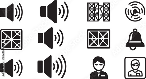 Communication and security icons in black and white