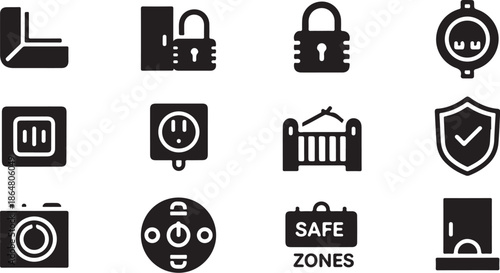 Security icons and symbols for safety and protection concepts