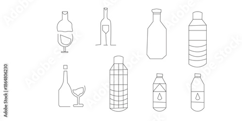 Collection of various pharmaceutical and chemical bottle illustrations
