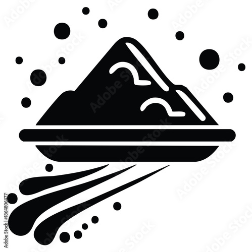 Monochrome vector art of a granular substance mound with dust and bottom discharge