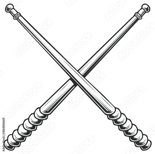 Two crossed batons symbol of authority power and enforcement classic monochrome illustration