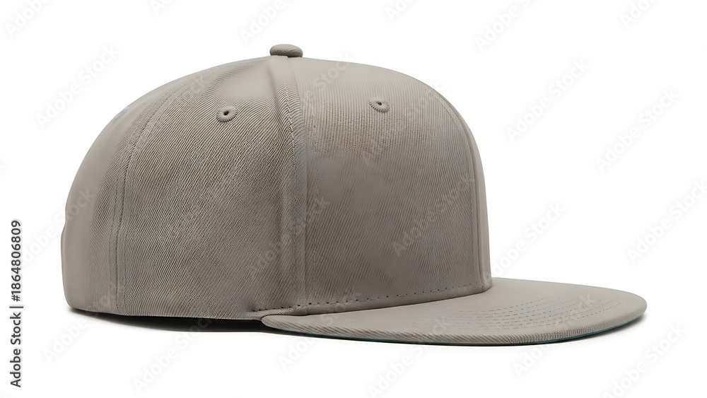 Fototapeta premium A light gray baseball cap is displayed on a white background