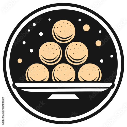 Stack of Round Buns or Pastries on a Serving Plate with Decorative Elements