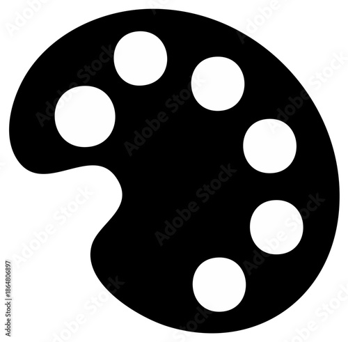 Black and white artist's palette with paint wells, illustration for art, painting and creativity