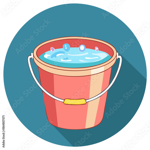 Hand-drawn bucket filled with sparkling water and bubbles, flat design
