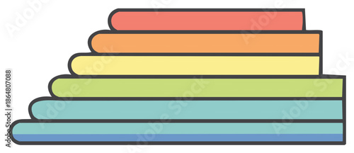 Stack of colored books forming a rainbow progression concept illustration