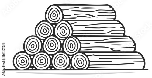 Pile of firewood illustration. Wood logs, cross section, stacked.