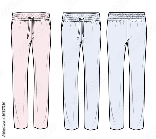 Ladies trousers vector design mockup template technical flat sketch.