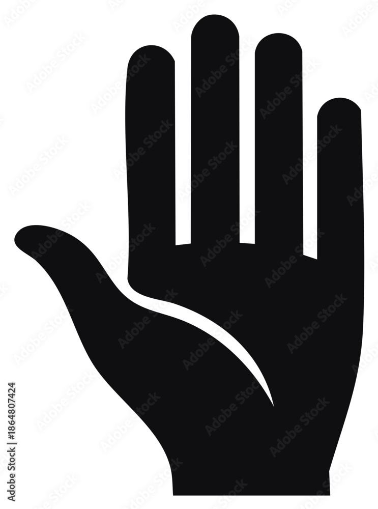 Obraz premium Open hand silhouette in black, palm up, showing fingers, hand gesture
