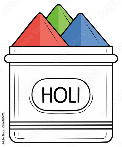 Holi festival colorful powder pigments in container celebration tradition