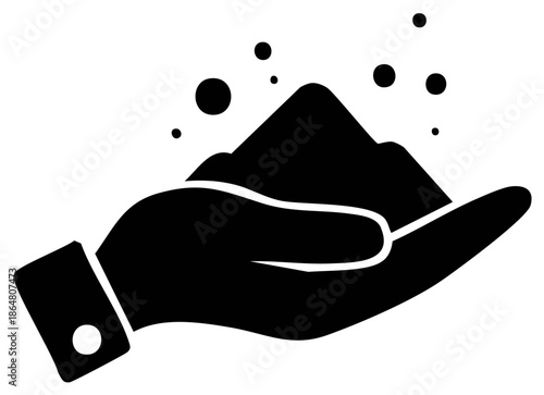 Simple vector icon of a hand holding a pile of earth soil or sand for environmental and agricultural concepts