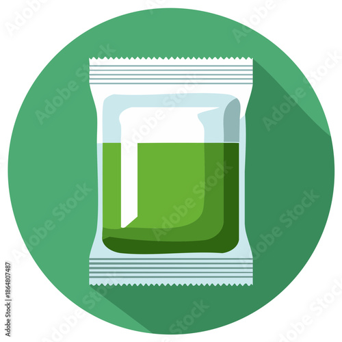 Herbal Green Sachet Packet Vector Icon for Natural Supplement or Tea Packaging