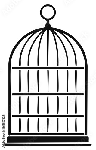 Stylized birdcage in black silhouette. Interior decoration, freedom or captivity concept.