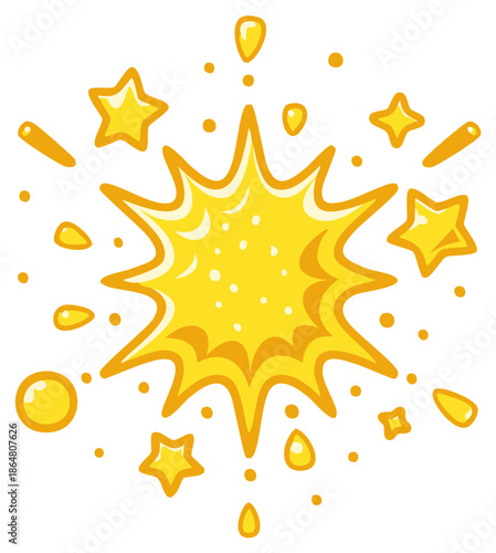 Explosion of yellow stars and droplets for celebration, surprise, or achievement