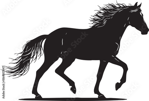Black horse silhouette running with flowing mane and tail