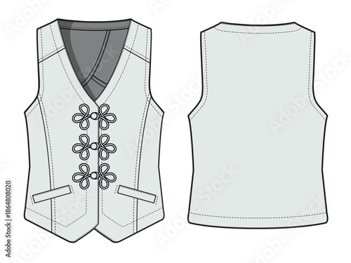 Women’s waistcoat mockup template vector design technical illustration.