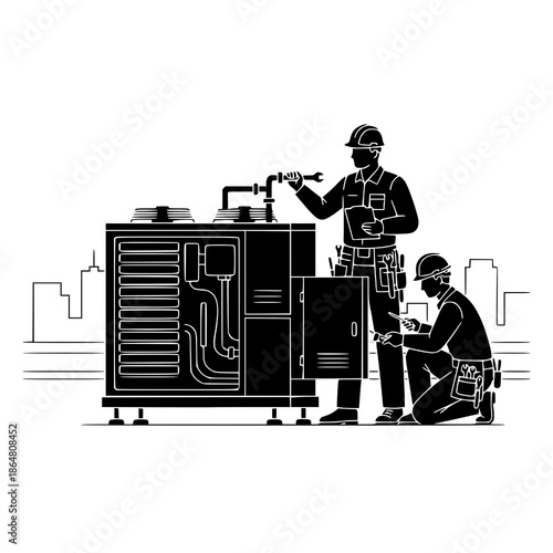 A two HVAC technicinas with tools