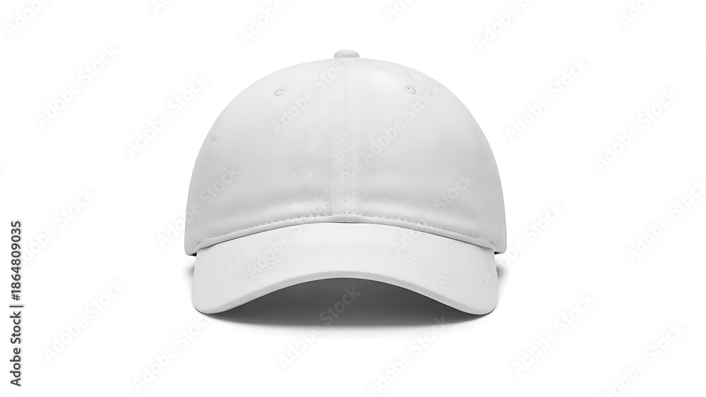 Fototapeta premium Front view of a white baseball cap on a plain white background