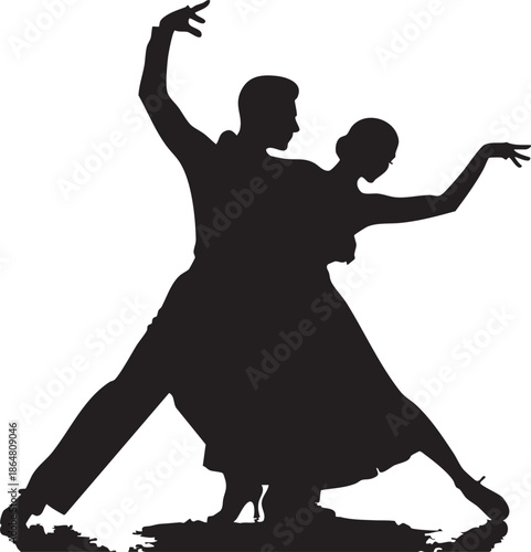Black silhouette of couple dancing together in ballroom style with man and woman in pose