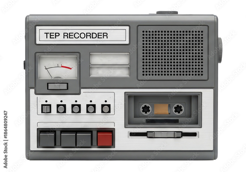 Fototapeta premium 90s Culture Music Device over white Surface Isolated on Transparent PNG Background.