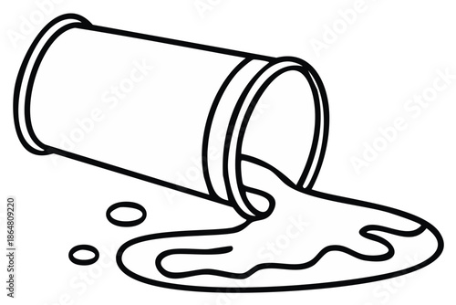 Outline Illustration of a Container Spilling Liquid Onto a Surface, Black and White