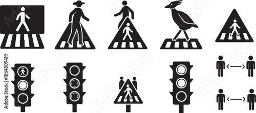 Traffic signs and pedestrian symbols for road safety guidance