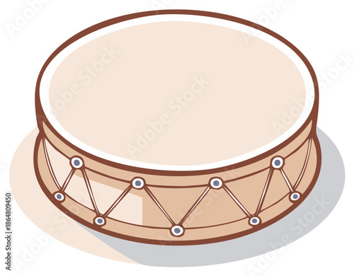 Illustration of a beige cartoon drum musical instrument with shadow