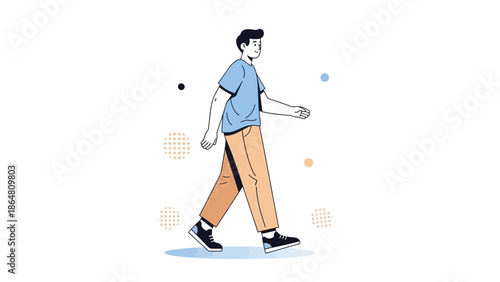 Casual young man walking with a relaxed stride in stylish casual clothing