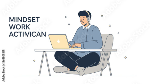 motivational workplace illustration emphasizing mindset and active working environment