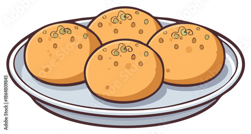 Delicious Indian sweets dessert on a plate colorful illustration