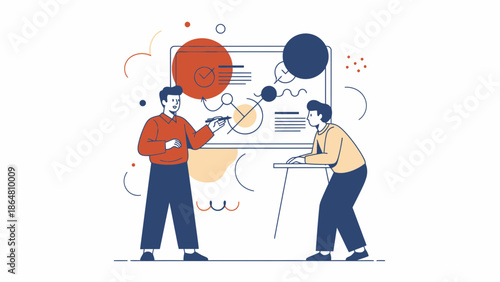 business presentation and teamwork in a modern office setting with digital charts and collaboration