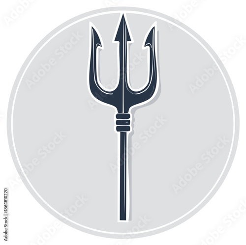 Navy Blue Trident Illustration - Weapon with Three Prongs Against Neutral Backdrop