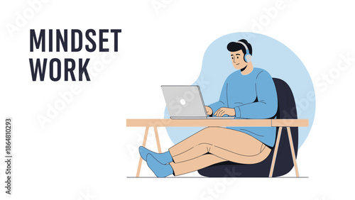 motivational illustration emphasizing positive mindset and mental resilience at work with a person