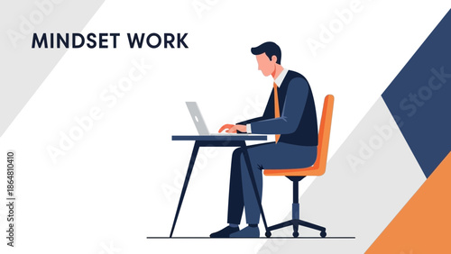 professional businessman working on a laptop at desk with motivational mindset theme