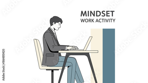 motivational workplace illustration emphasizing mindset and work activity for productivity and