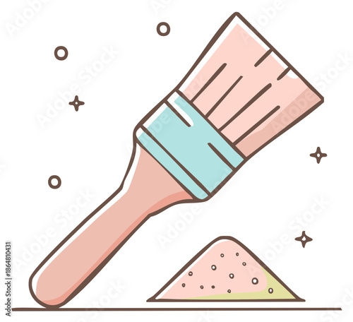 Stylized Paint Brush with a Pink Handle and a Sand Pile Illustration for Artistic Projects
